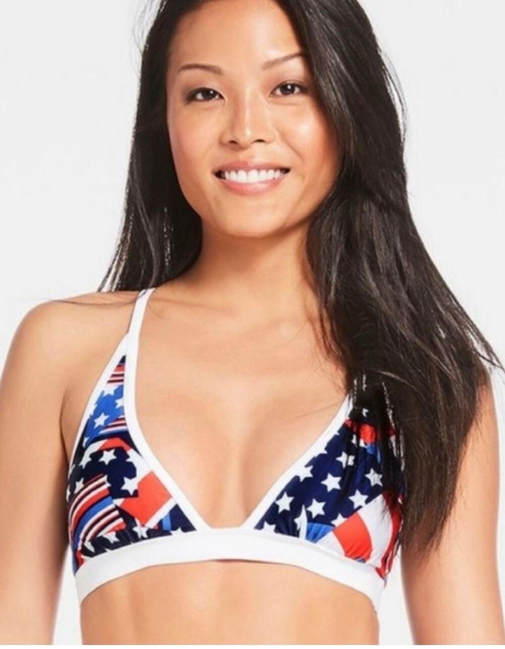 Fabletics Bikini Top SZ Medium Raquel NWT Red White Blue Stars Stripes Patriotic